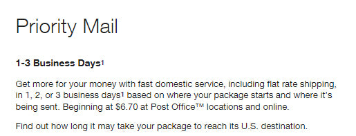 Spectrum King USPS priority mail delivery time